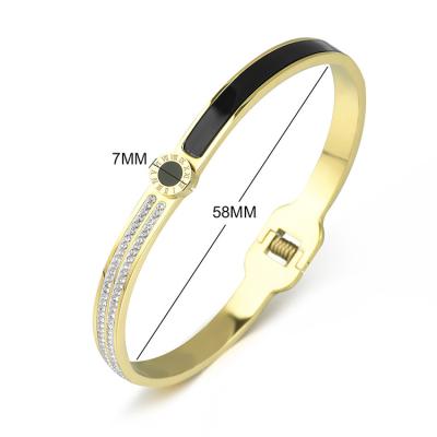 China TRENDY Jewelry Wholesale  Plain Bangles Round Zircon Cuff Bangle Stainless Steel Bracelet for sale