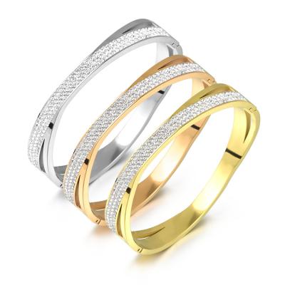 China TRENDY Expandable Inspired Designer Women Stainless Steel Bracelet Zircon Cuff Bangle for sale