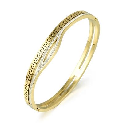 China TRENDY Waterproof Wholesale Plain Round Bracelet Stainless Steel Women Zircon Cuff Bangle for sale