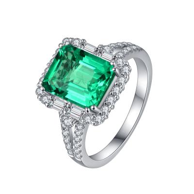 China Emerald Rings Manufacturer Wholesale Natural Certificate Jewelry Good Quality 925 Sterling Silver Lab Created Green Square Womem Rings for sale