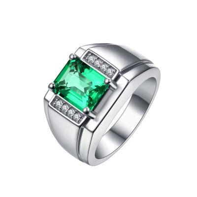 China Factory Created Emerald Rings Wholesale Custom Designs Sterling Silver Gemstone 925 CZ Natural Green White Jewelry Men's Crystal Diamond Rings for sale