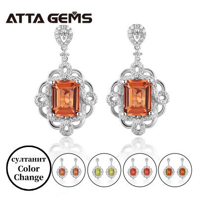 China Change Colors Orange Octagon Cut Zultanite Gemstone Earrings For Women 925 Silver Turkish Diaspore Color Change Drop Earrings For Wedding Bride for sale