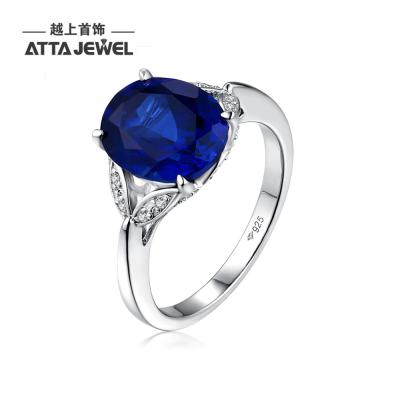 China Good quality fashional silver rings silver with synthetic sapphire stone for any occasion for sale