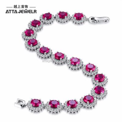 China Trendy Hot Sale Trendy 925 Sterling Silver Bracelet for Ladies with Created Red Gemstone for sale