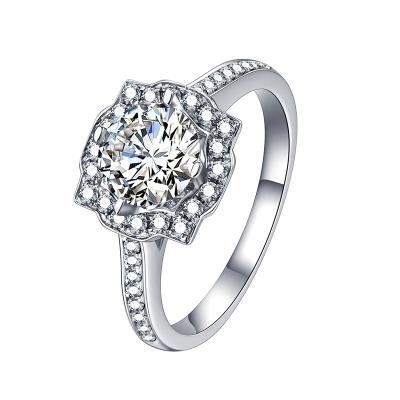 China Nickel Free & Lead Free ATTA GEMS 1 Carat GH Color Round Cut Engagement Wedding Moissanite Diamond Ring Double Halo Ring Platinum Plated Silver for sale