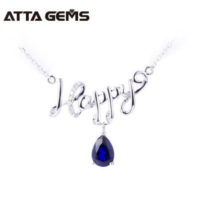 China Trendy Natural Blue White Gold Diamond Pendant Wholesale Women Jewelry 18k Sapphire Silver Pendant Necklace for sale