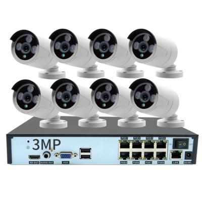 China Waterproof 3MP NIGHT VISION Bullet Surveillance 8 Channel IP Camera Security POE NVR CCTV System With Voice Recording for sale