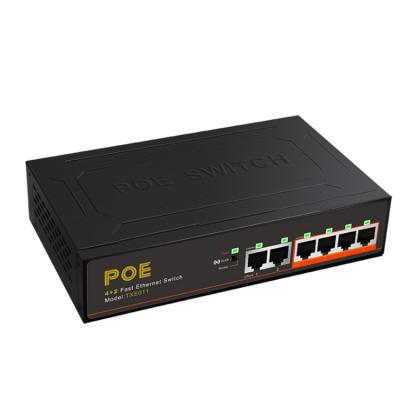 China POE for IP cameras NVR poe splitter Industrial Ethernet 10/100 250meters built in power 48V 100mbps 4+2 poe switch 4 port for sale