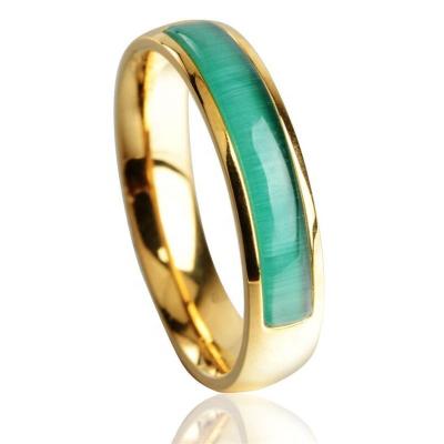 China Fashion Ladies Gemstone Durable Cymophane Ring Luxury Stainless Steel Big Stone Ring Designs For Women for sale