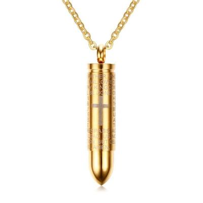 China Fashion Mens Punk Gold Plated 316l Stainless Steel Custom Printed Religious Jesus Bullet Pendant for sale