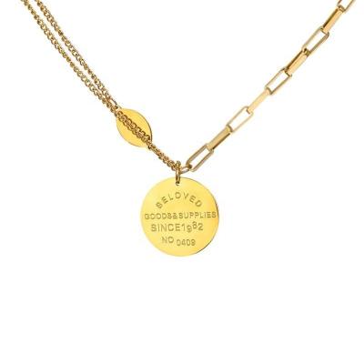 China Latest FASHIONABLE Design Custom Engraved Stainless Steel Artificial 18k Gold Jewelry Sets Long Chain Necklace for sale