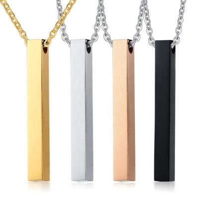 China TRENDY fashion hot sale 316L stainless steel white 3d bar cube custom engraving necklace for sale