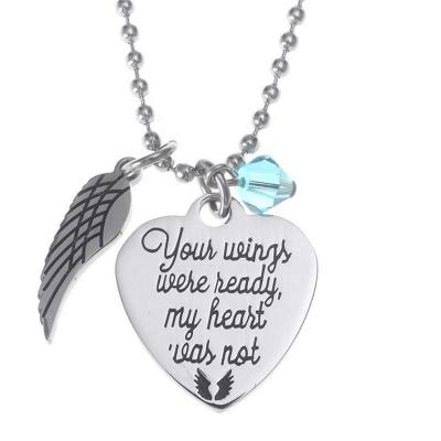 China Fashion TRENDY vintage stainless steel logo angel wing set silver personalized necklace with birthstone for sale