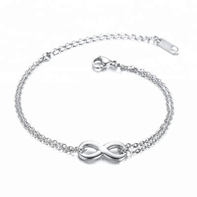 China FASHIONABLE Wholesale Cheap Women's Stainless Steel Silver Stylish Infinity Bracelet With Extra Chain for sale