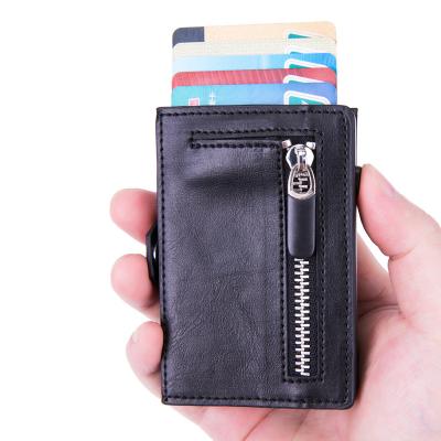 China Vintage Credit Card Holder RFID Protect Mens Wallets With Pop Cards Slim Wallet And Zipper Leather Coin Purse for sale