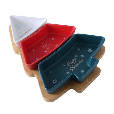 China Sustainable Restaurant Fruit Bowl Candy Tray Nordic Christmas Tree Ceramics Candy Snack Dishes Pallet Base Irregular Baking Set for sale