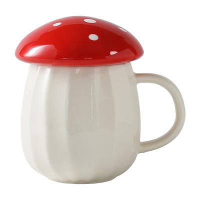 China WITH LID TikTok Hot Sale Mushroom Tumbler Madame Water Glass Ceramics Fairy Tale Kids Strawberry Milk Cup Lovely Mushroom Coffee Mug With Cover for sale