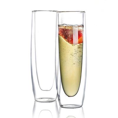 China Double-walled Champagne Restaurant Liquor Rum Sparkling Wine Cup Bar Cocktail Glass Flute Red Wine Glass Heat Insulation German Style Wedding for sale