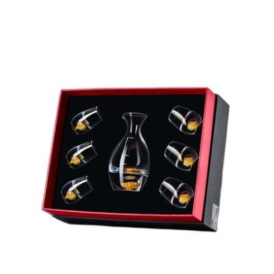 China High Grade Dignity 24K Gold Foil Spirit Sake Shot Dispenser With Glass Gift Box Set Unique Crystal Bullet Sublimation Shot Glasses for sale