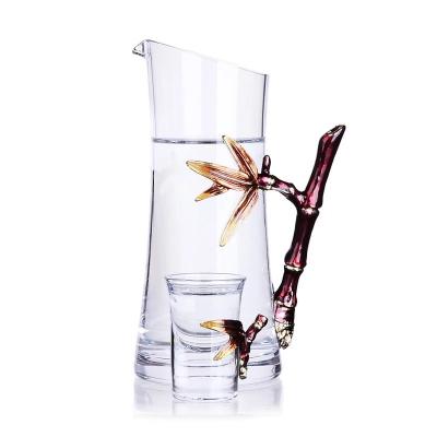 China Luxurious and Exaggerated Mini Shot Glass With Handle Crystal Inlay Color Enamel Bamboo Illustration Liquor Spirits Decanter Whiskey Gift Box Wholesale for sale