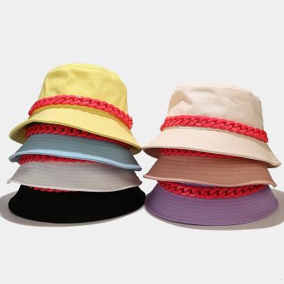 China Women Unisex Multi Color Picture Bucket Hat Sunscreen Hat Outdoor Fashion Travel Chain Bucket Hat for sale