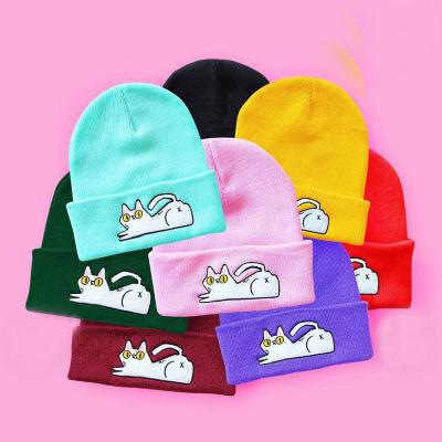 China breathable & Winter Animal Hats Cat Knitted Hat Top Quality Embroidery Waterproof Women Beanie For Adults for sale