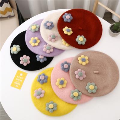 China Character Girl Cute Fashion Children's Beret Hat Flower Accessories French Children's Beret for sale