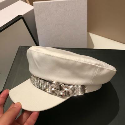 China Wholesale Fashion Diamond Beret Cap Character Black And White Inlaid Military Beret for sale