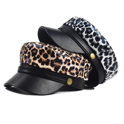 China Character hat ladies autumn and winter leopard print beret leather hat french beret for sale