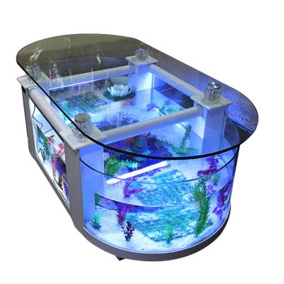 China Large living room coffee table sustainable ecological aquarium around the coffee table glass home office aquarium for sale