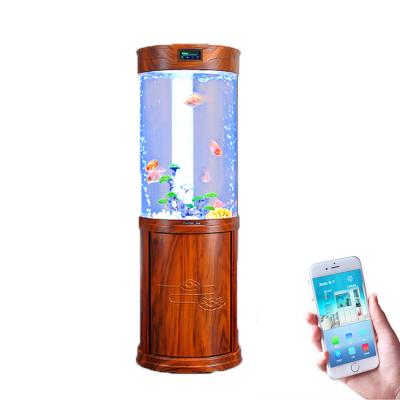 China Viable High End Cylindrical Round Aquariums Aquariums Smart Control Redwood Glass Acrylic for sale