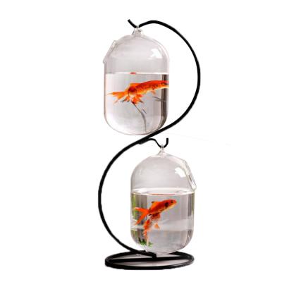 China Double Round Glass Aquarium Mini Fish Tank Viable Desktop Aquarium Fish Tank for sale