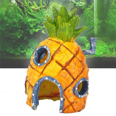 China Viable Fish Tank Decoration Resin Cartoon Chamber For Home Fish Tank Pineapple Chamber Ornaments Fish Tank for sale