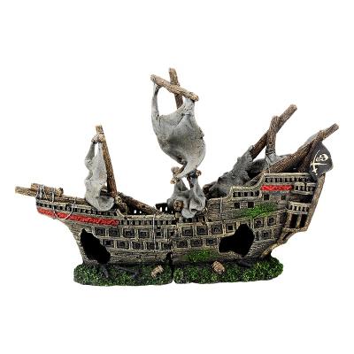 China Viable Battleship Resin Fish Tank Decorations Aquarium Subordinates Ornaments Ruin Decor Pirate Ship for sale