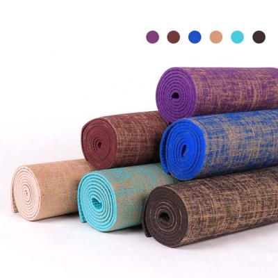 China Wholesale Non-Slip Yoga/Gym/Sports Eco-Friendly PVC Printed Bamboo Jute Yoga Mat With Strap 3-10mm Thick for sale