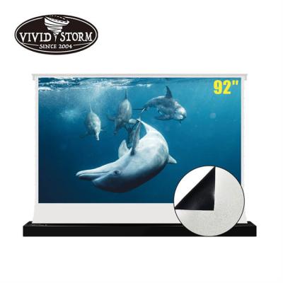 China 92 inch electric quick fold white fabric automatic pull up theater commercial cinema motorizeded home floor projector screen for sale