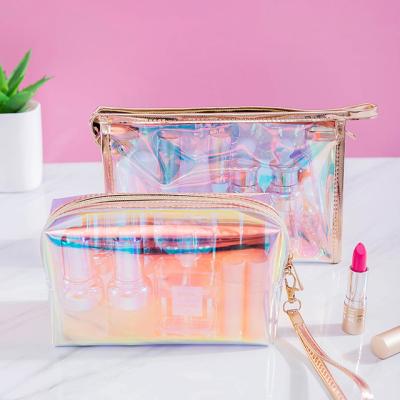 China Fashion BUTRADE Obvious Shiny TPU Waterproof To Make Up Bags Polyester Clear Toiletry Clear PVC Cosmetic Bags for sale