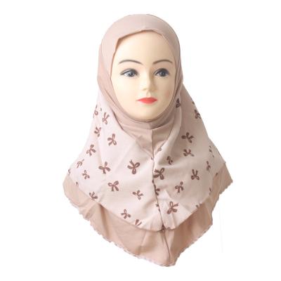 China Muslim Headscarf  7 to 12 years old crystal linen double-layer printed girl headscarf hat H032 for sale