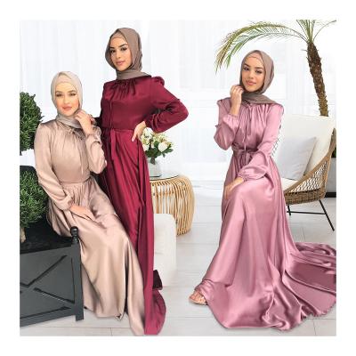 China Temperament commute New Arrival dubai Elegant Satin Dress Feminine Tunic Silk Swing Dress Middle East Arab Women's Robe for sale