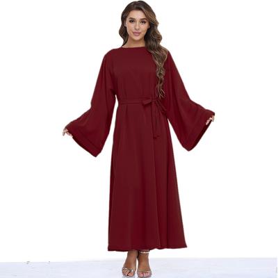 China Linen Hot Muslim Dress Worship Dress Lace Up Skirt Large Women's Autumn Middle East Thobe for sale