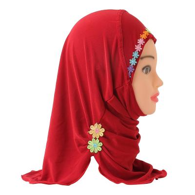 China Muslim Headscarf  2 to 6 years old girl handmade flower hat Malay gauze headscarf spot wholesale Muslim headscarf for sale