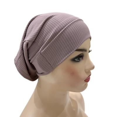 China Muslim Headscarf  Thread fabric striped cap open bottom hat Muslim headscarf for sale