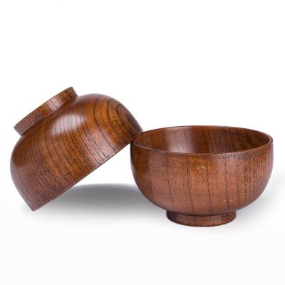 China Japanese style bowl cartoon soup salad viable wooden rice noodle rolls original natural jujube children wooden tableware for sale