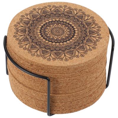 China Mandala Design Round Shape Mats Nordic Creative Viable Pads Wooden Coasters With Stand Tableware for sale