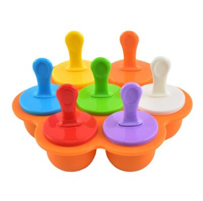 China Viable Mini Ice Pops Mold 7 Hole Silicone Ice Cream Ball Lolly Maker Popsicle Molds Baby Diy Food Fruit Shake Ice Cream Mold for sale