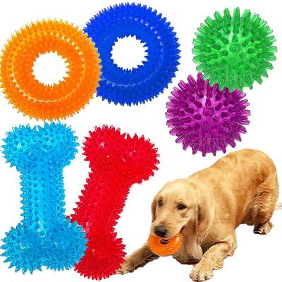 China Luxury Durable Viable Colorful Rubber Bone Shaped Puppy Toy Indestructible Tooth Cleaning Dog Chew Toy Pet Supplies TPR for sale