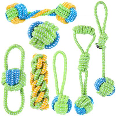 China Customized Viable Clean Exercising Green String Amusement Pet Cotton String Toys Dog Teeth Chew Toy For Dogs And Cats for sale