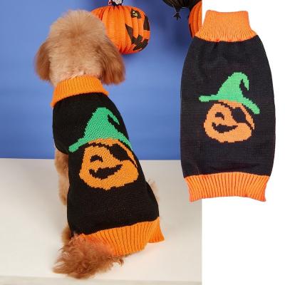 China Viable Halloween Dog Sweaters With Leash Hole Pumpkin Pet Turtle Neck Cat Knitwear Fall Winter Coats For Puppy Little Teddy for sale