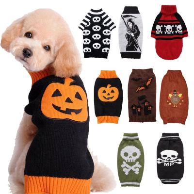 China Wholesale Custom Viable Halloween Dog Sweater For Outdoor Pumpkin Skull Patterns Acrylic Fabric Hand Knit Pet Clothes for sale