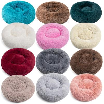 China Luxury Customized Cheap Viable Warm Comfortable Soft Pet Sofa Cat Dog Bed Cushions Donut Color Large for sale